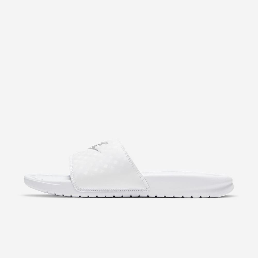 Claquette Nike Benassi JDI Blanche 9138-702 White/Metallic Silver Femme | PRC-78030533